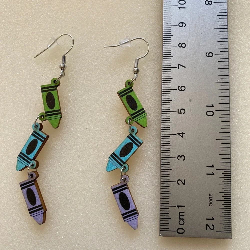 Cute Personality Pastel Colors Crayon Pendant Wooden Dangle Earrings Light Weigh